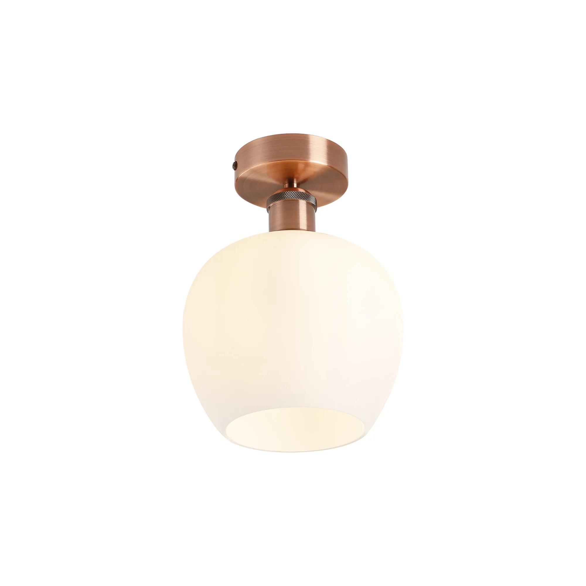 DK1125  Cawdor Flush Fitting; 1 Light E27; Antique Copper/Opal Wine Glass